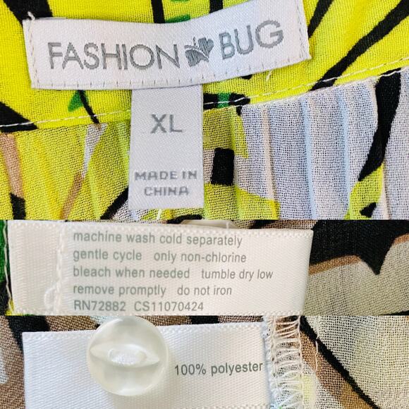 Vintage Fashion Bug Button Down Shirt XL Plants SS Semi Sheer Vacation New - Picture 7 of 11